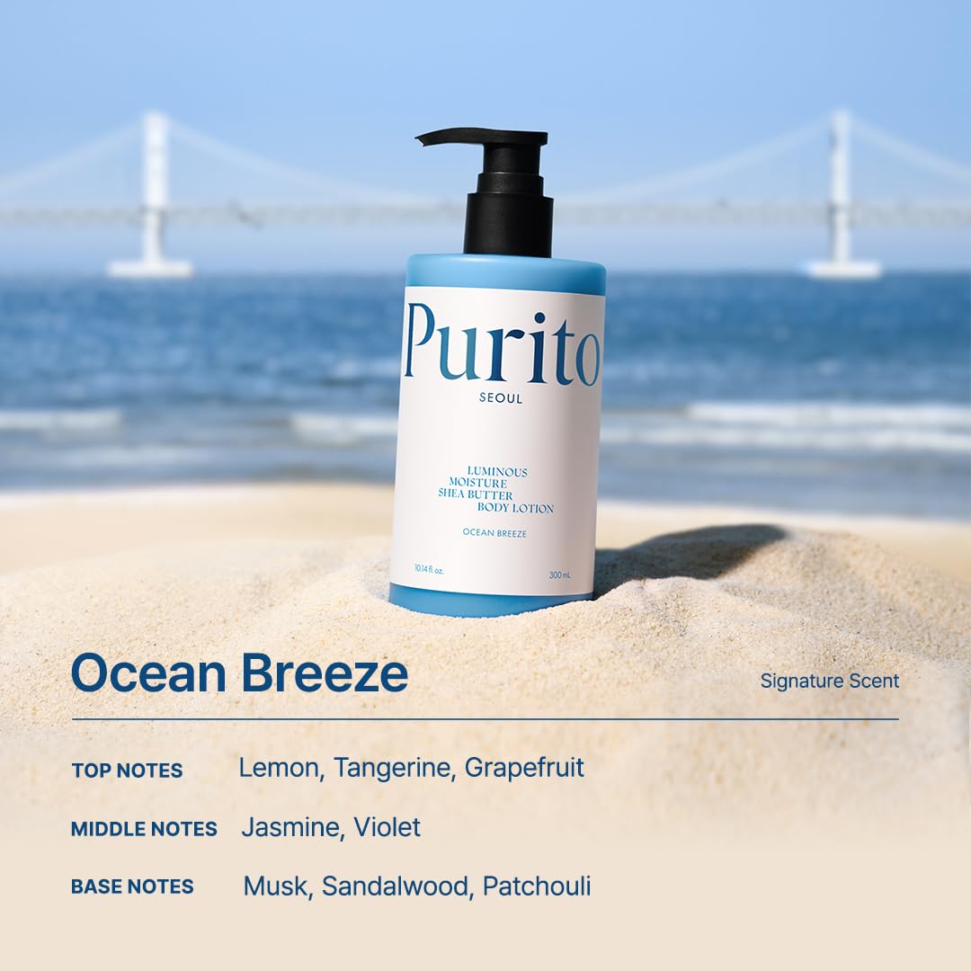 Losjons ķermenim ar karitē eļļu un pačūlijas aromātu Purito Seoul Luminous Moisture Shea Butter Body Lotion Ocean Breeze
