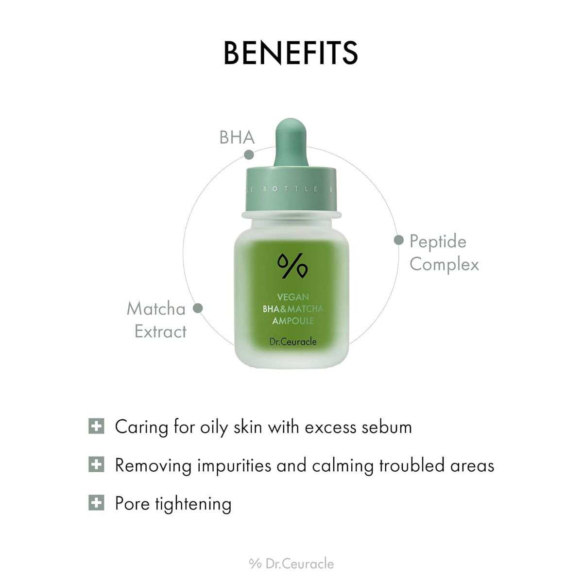 Sebumu regulējoša ampula ar BHA un matču Dr.Ceuracle Vegan BHA & Matcha Ampoule