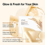 Hidrogela maska mirdzuma piešķiršanai ādai ar sastāvā iekļautiem rīsiem Anua Rice 70 Glow Collagen Mask