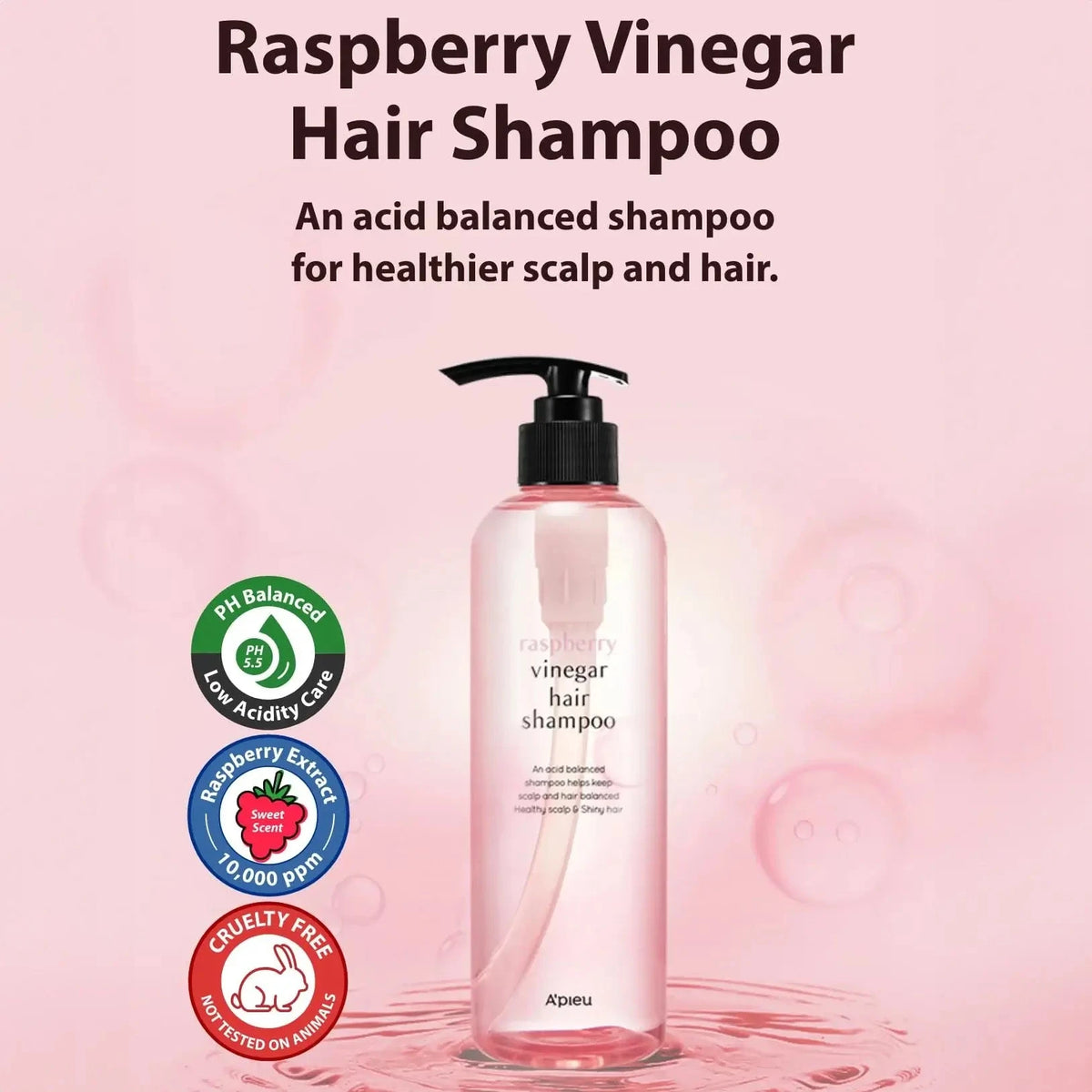 Šampūns matu spīdumam un gludumam ar etiķi A'pieu Raspberry Vinegar Hair Shampoo