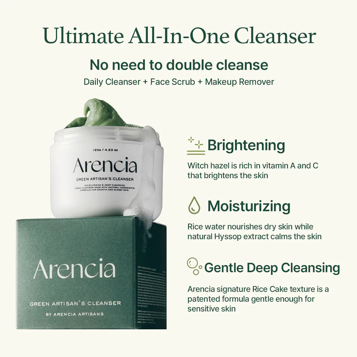 Putiņas dziļai ādas attīrīšanai Arencia Fresh Green Cleanser