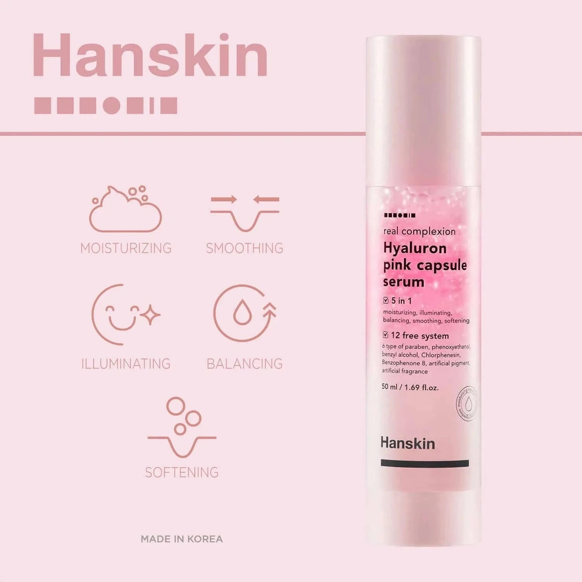 Hialurona serums Hanskin Real Complexion Hyaluron Pink Capsule Serum