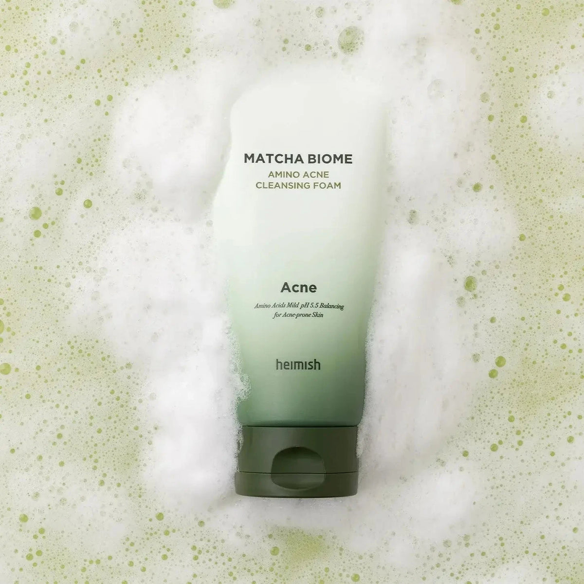 Pretiekaisuma putiņas ar matchu un probiotiķiem Heimish Matcha Biome Amino Acne Cleansing Foam