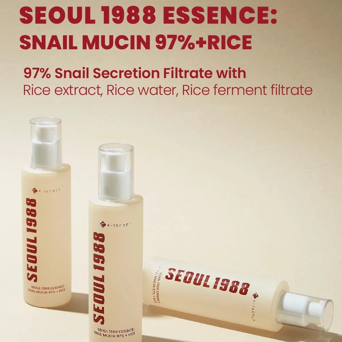 Mitrinošā esence K-Secret Seoul 1988 Essence Snail Mucin 97% + Rice