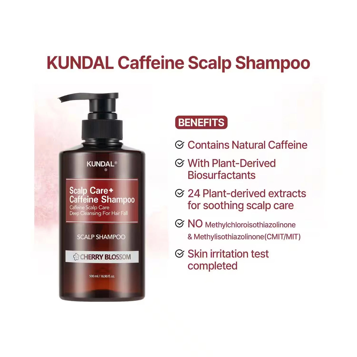 Kofeīna šampūns matiem KUNDAL Caffeine Shampoo Cherry Blossom
