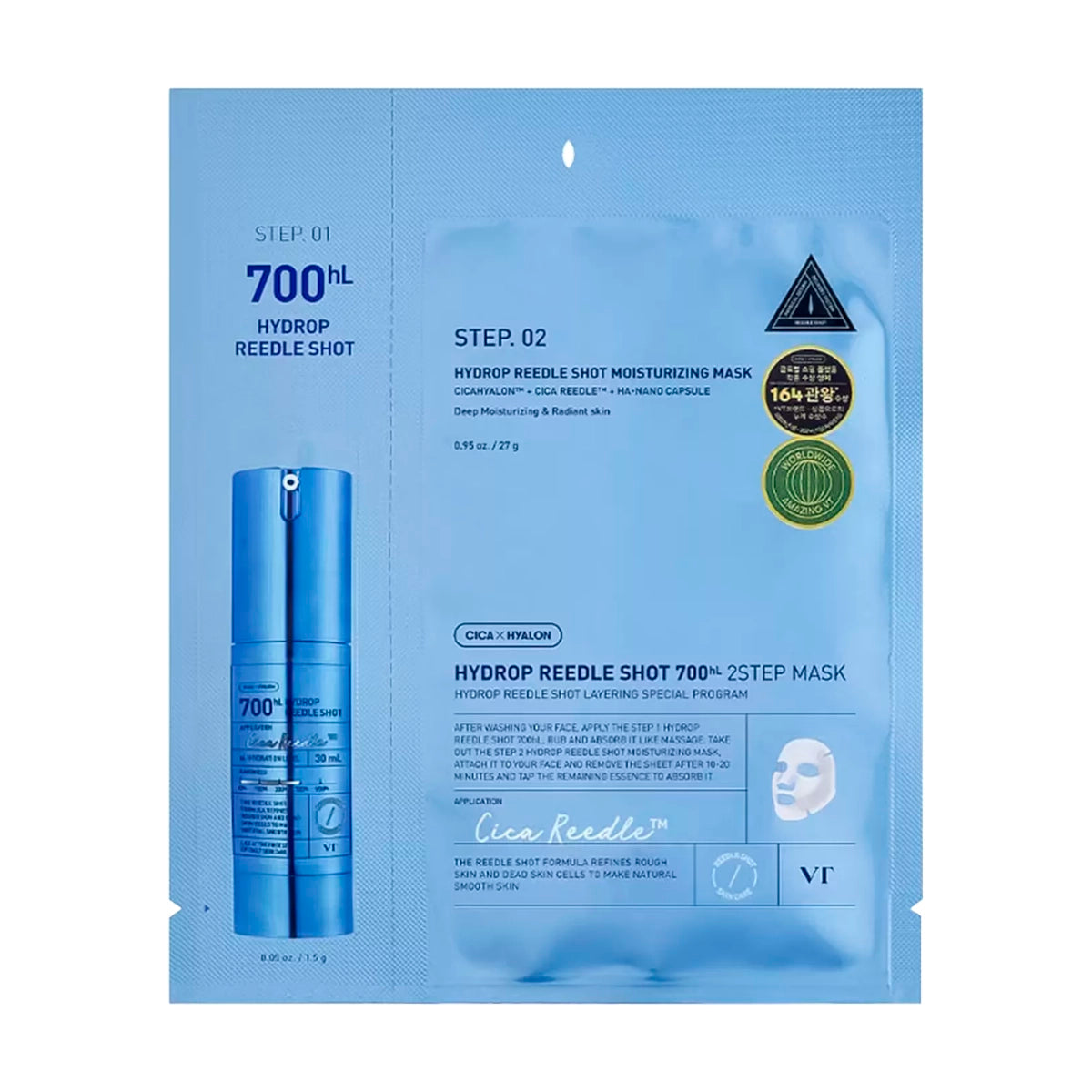 Mitrinoša divpakāpju maska ar mikroadatām VT Cosmetics Hydrop Reedle Shot 700hL 2-Step Mask