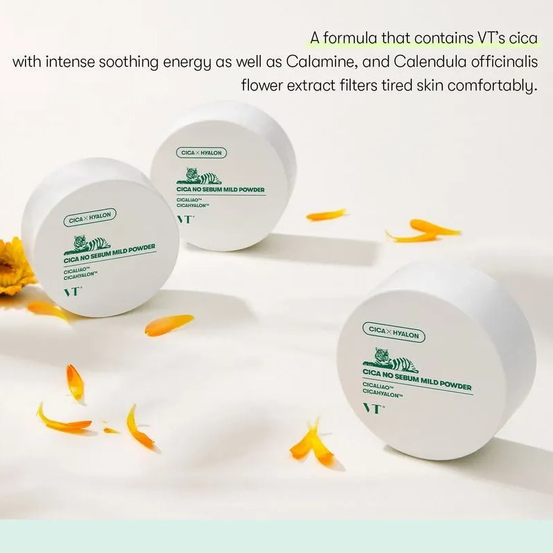 Birstošais pūderis ar Āzijas centellu taukaina spīduma novēršanai VT Cosmetics Cica No Sebum Mild Powder
