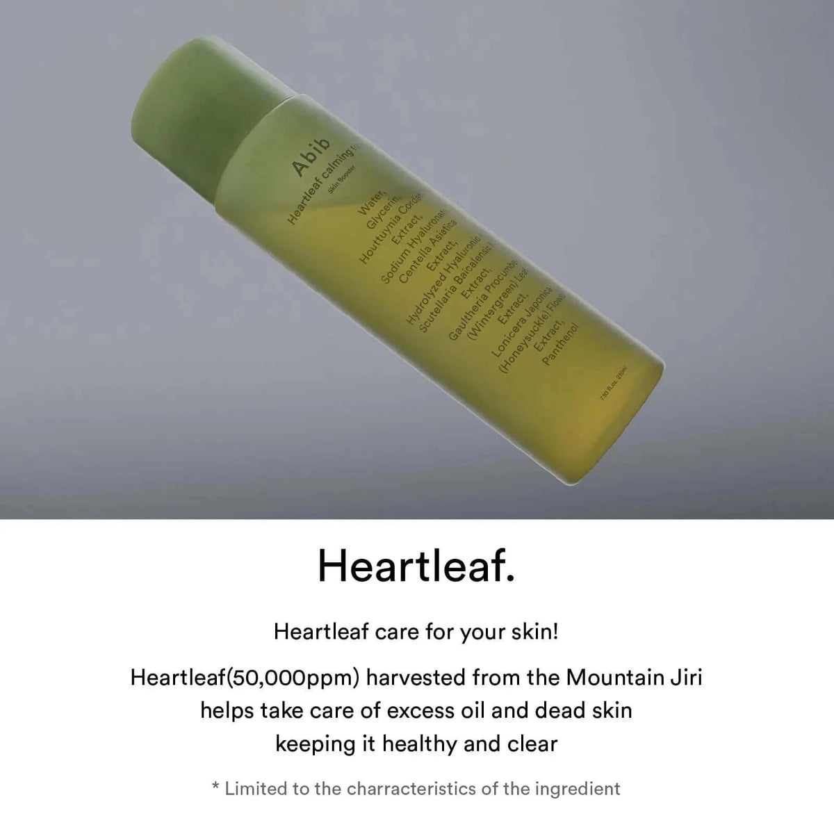 Nomierinošs toniks ar ķērsas ekstraktu Abib Heartleaf Calming Toner Skin Booster