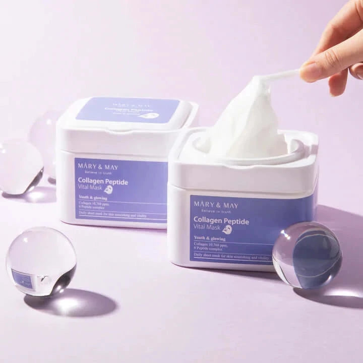 Mitrinošu liftinga masku komplekts ar peptīdiem MARY&MAY Collagen Peptide Vital Mask