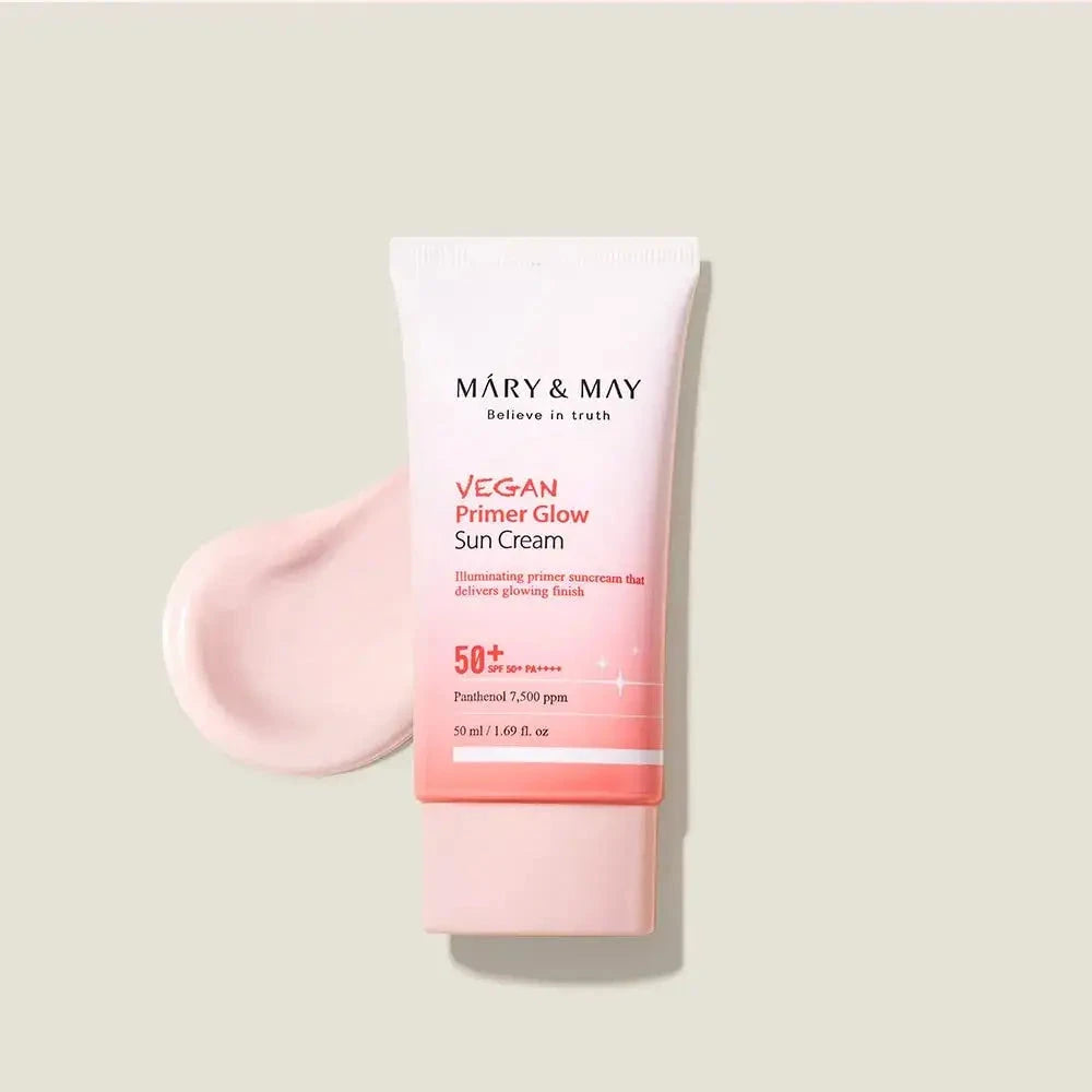 Vegānisks Saules Aizsardzības Krēms ar Bāzes Efektu Mary&May Vegan Primer Glow Sun Cream SPF50+ PA++++