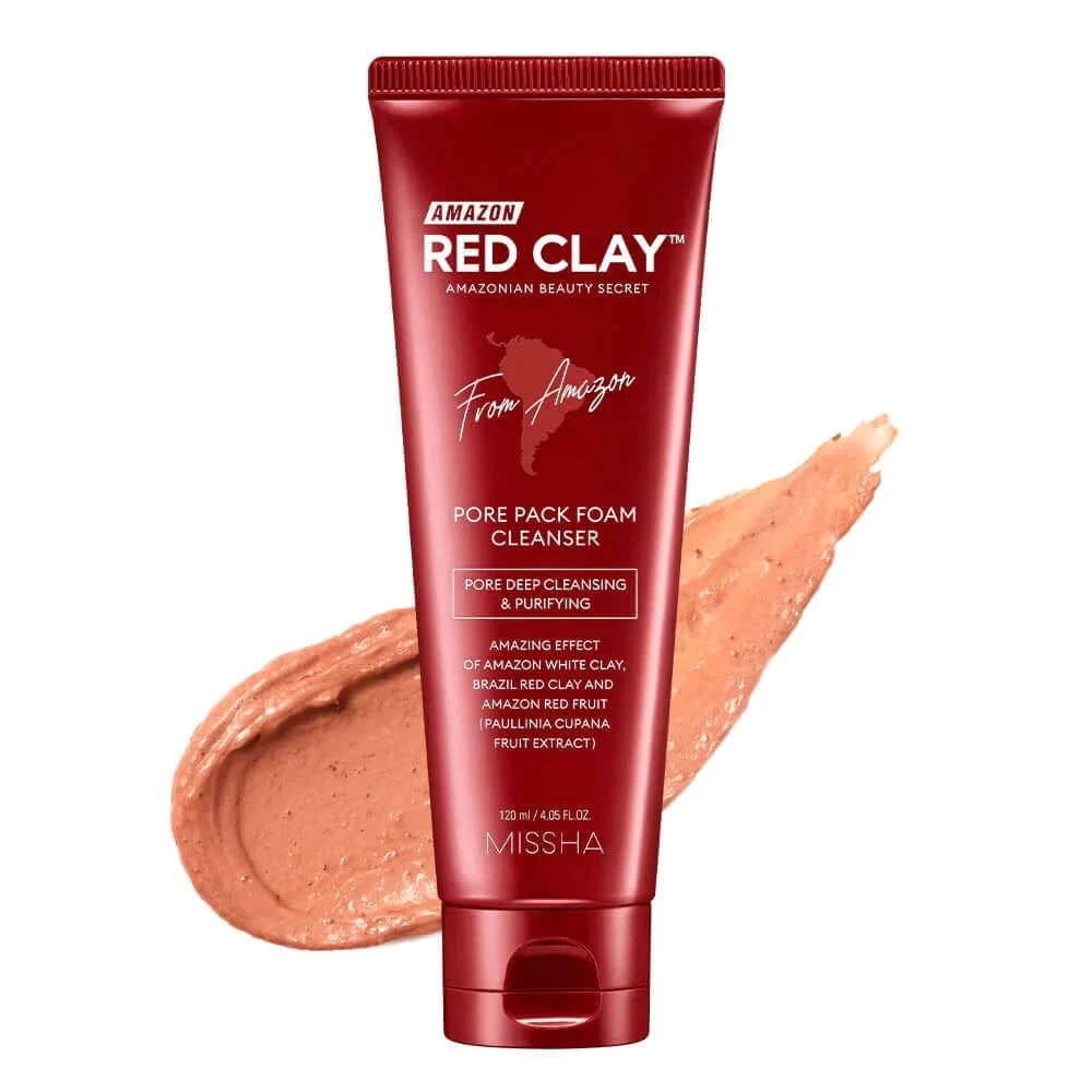 Putiņas-maska ar mālu poru attīrīšanai Missha Amazon Red Clay Pore Pack Foam Cleanser