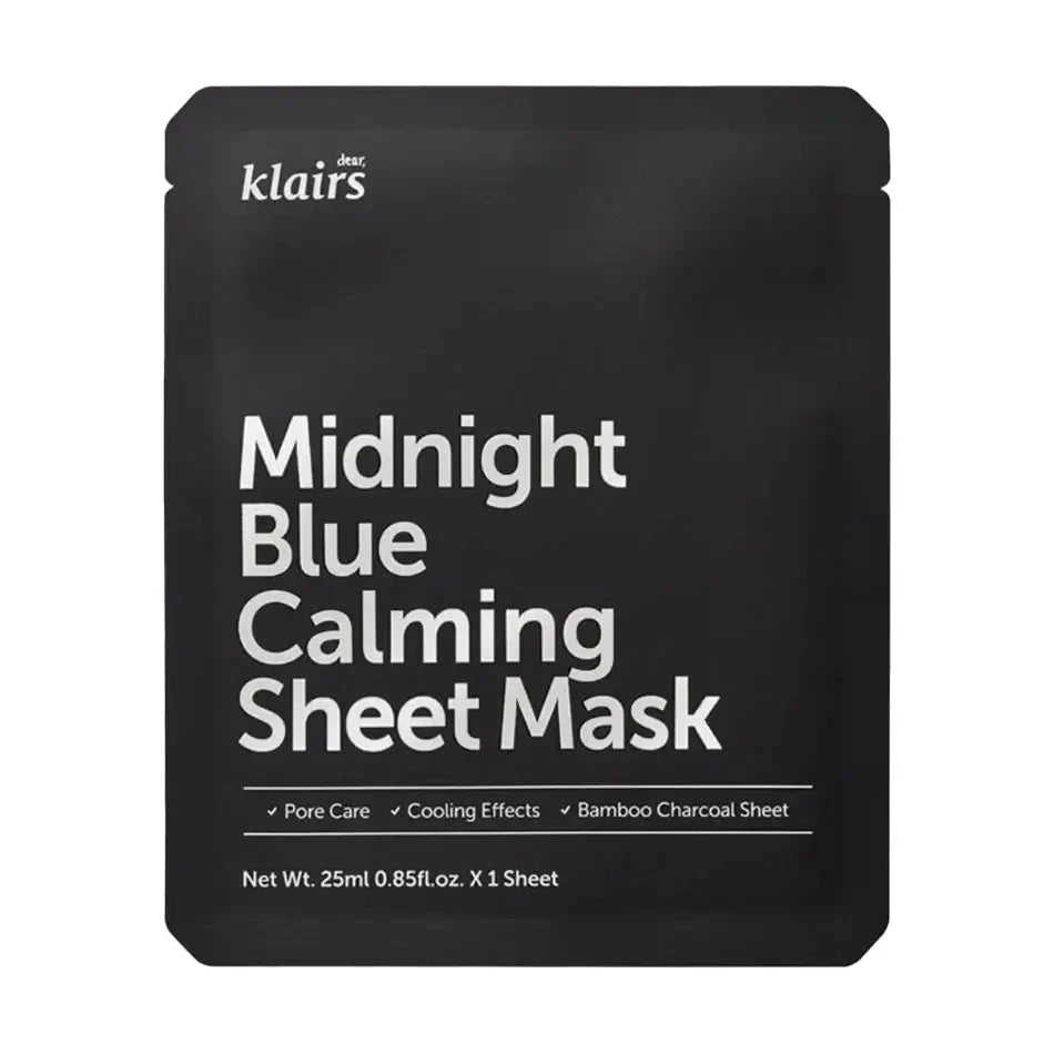 Nomierinoša auduma maska ar atvēsinošu efektu Dear Klairs Midnight Blue Calming Sheet Mask