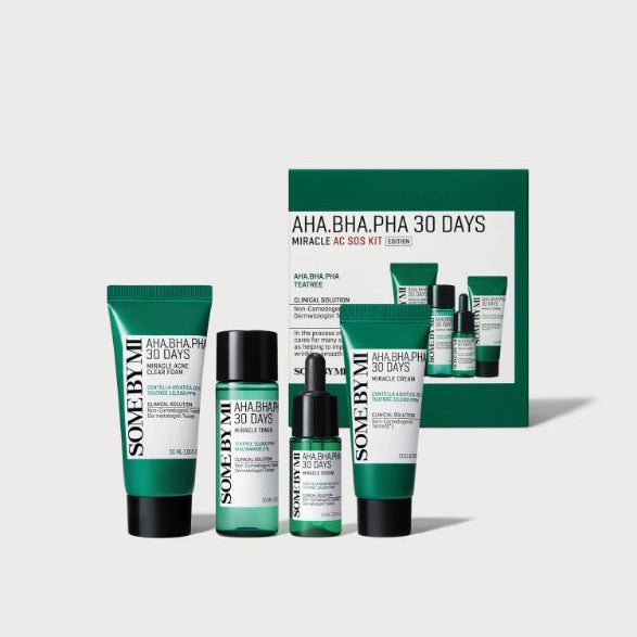 Mini produktu komplekts ar skābēm problemātiskai ādai Some By Mi AC SOS AHA-BHA-PHA 30 Days Miracle AC SOS Kit